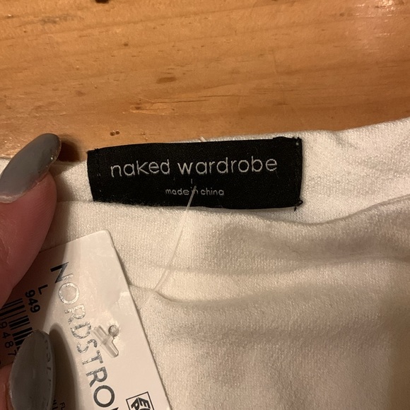 NWT- Naked Wardrobe, Nordstrom- Large- White 1/2 sleeve- Mock Neck Cropped - Picture 5 of 14